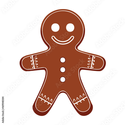 Smiling gingerbread man with white icing details cookie baked good