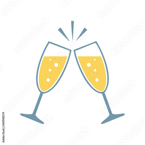 Two champagne glasses clinking together with bubbles toast celebration