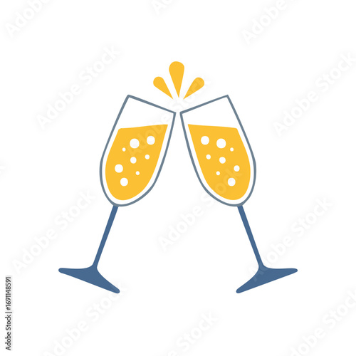 Two champagne glasses clinking with bubbles celebration toast