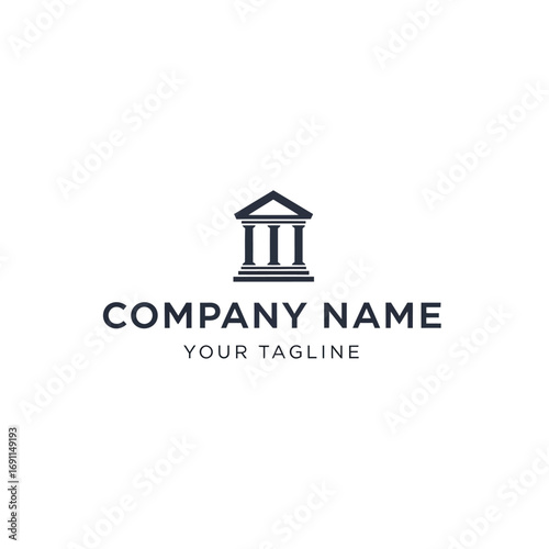 A professional logo design featuring a classical building with columns, with placeholder text for company name and tagline.