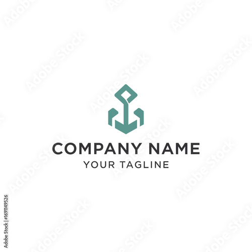Modern geometric anchor logo design with company name and tagline placeholders, representing maritime or nautical branding.