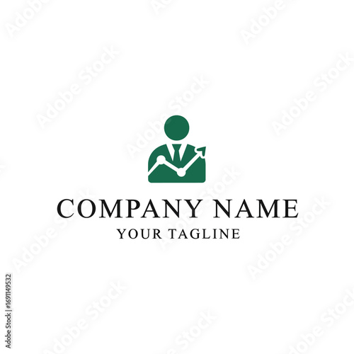 Green logo depicting upward trending graph with businessman, representing growth and success. Free Download Green logo depicting upward trending graph with businessman, representing growth and success. - GFXLoad