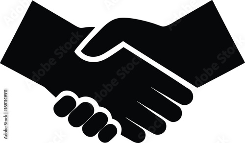 Handshake Deal Vector - Solid Black Agreement Icon - Trust, teamwork, Contract Signing. Handshake Deal Agreement Vector Illustration - Business Partnership Symbol