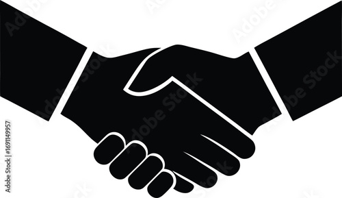 Handshake Deal Vector - Solid Black Agreement Icon - Trust, teamwork, Contract Signing. Handshake Deal Agreement Vector Illustration - Business Partnership Symbol