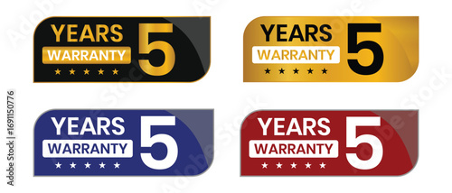 5 Years warranty label, badge, icon, stamp design. Product warranty sticker and label design. Vector illustration.