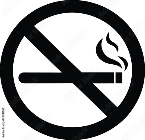 No Smoking Symbol - Red Circle and Slash over Black Cigarette Vector Icon. Prohibited Smoking Sign - Red and Black Vector Illustration.