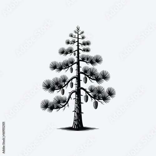 Vector art of silhouette of a pine tree with cones, a symbol of resilience and natural beauty