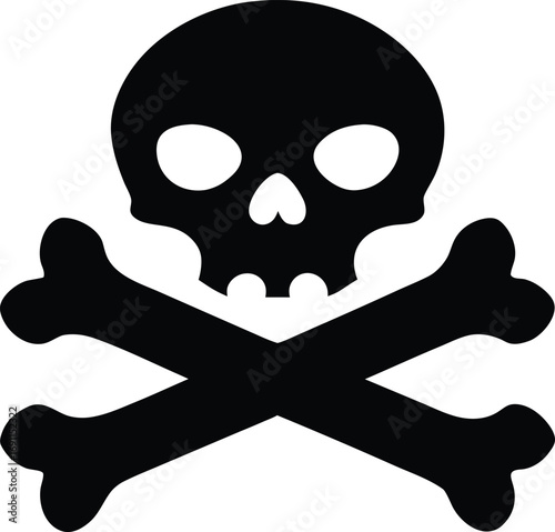 Pirate Bone and Skull Silhouette Vector Illustration. Pirate Skull and Crossed Bones Silhouette - Black Vector Icon