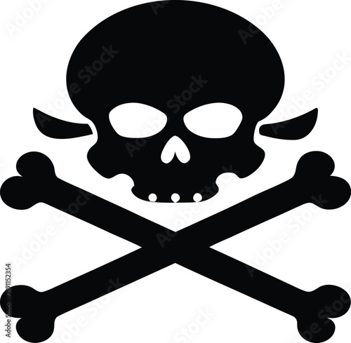 Pirate Bone and Skull Silhouette Vector Illustration. Pirate Skull and Crossed Bones Silhouette - Black Vector Icon