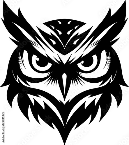 Art &Owl silhouette black and white vector illustration set, nocturnal bird graphic design for logo, emblem, nature decoration