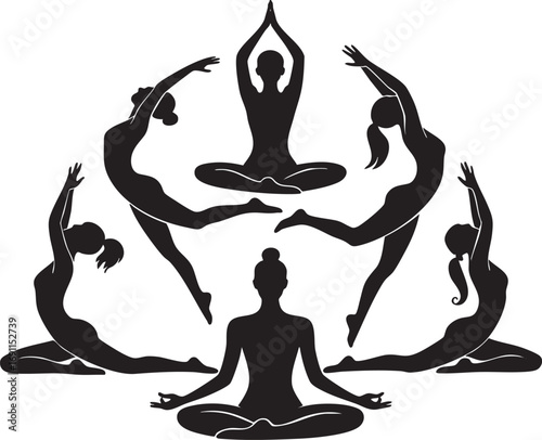 Yoga Silhouettes Meditation Poses Vector Illustration