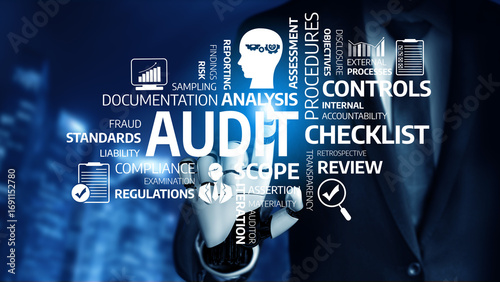 Tableau sur toile A professional representation of audit concepts featuring analysis, compliance, and internal controls, illustrating the significance of risk management and evaluation in business operations
