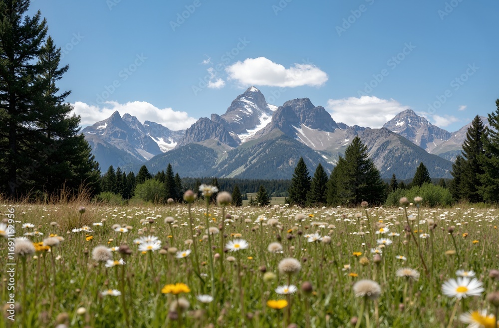 Fototapeta premium alpine meadow with white flowers