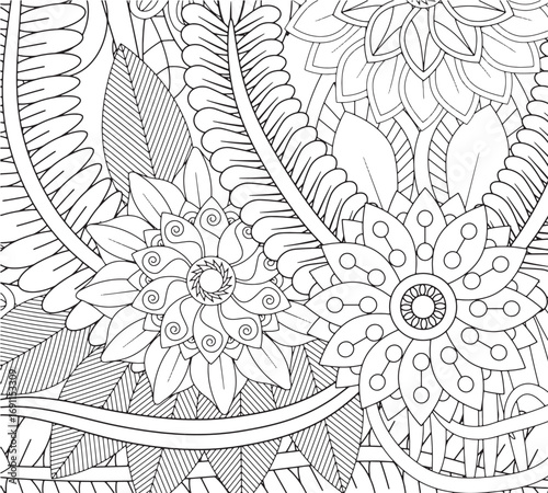 Ink drawn floral border coloring pages for adults 