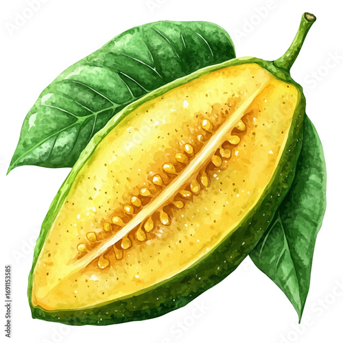 Starfruit, watercolor painting vector, isolated on a white background.