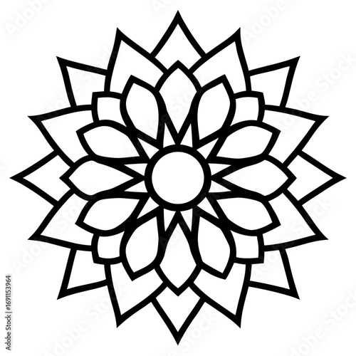 Floral mandala outline vector, a modern mandala icon art design, black vector of a floral mandala, simple floral mandala art, a mandala isolated