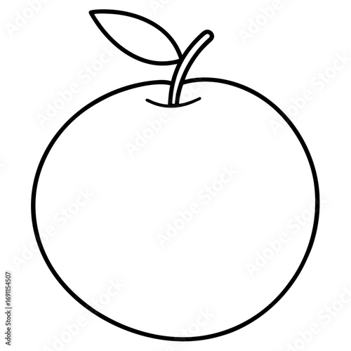 Orange with leaves outline vector, a modern orange icon art design, black vector of an orange, simple orange art, an orange fruit isolated