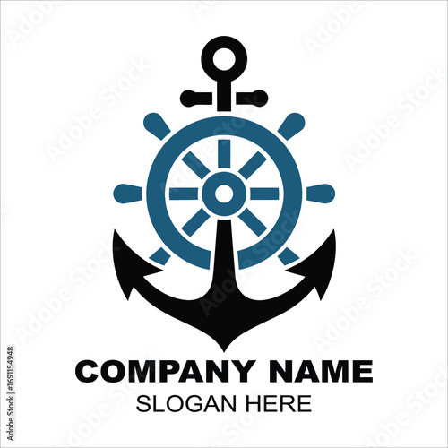 Nautical Adventure Logo Design Featuring Anchor and Ship Wheel for Marine Exploration