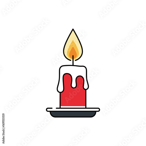 Lit Red Candle with Yellow Flame and Base