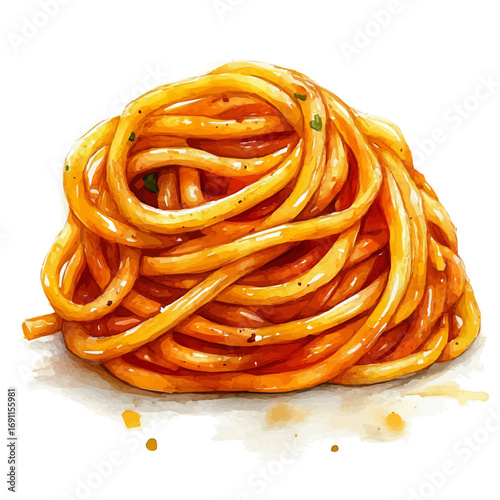 Spaghetti, watercolor clipart vector, isolated on a white background.