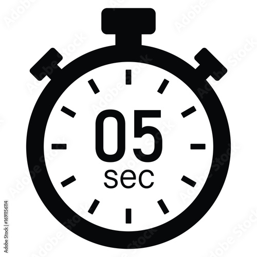 5 seconds timer icon. stopwatch icon with 5 seconds timer. clock face timer icon. countdown sign for app, ui and website. time management symbol. vector illustration on transparent background.