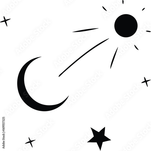Smiling Sun Doodle with Wavy Rays on White Background happy cheerful