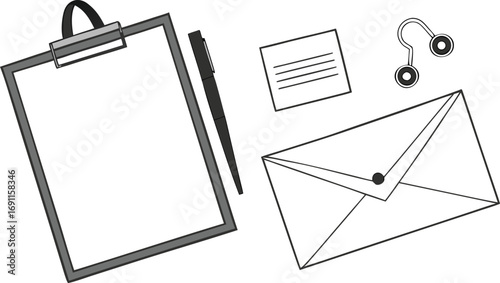 Collection of diverse stationery items arranged artistically for professional design projects