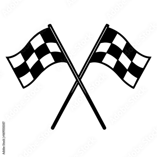 Crossed racing flags vector, a modern racing flags art design, black vector of a racing flags outline, simple racing flags art, a set of racing flags isolated