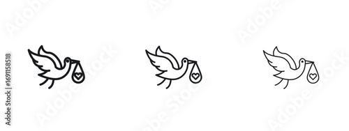 Stork with baby icon logo vector template. Simple style icons