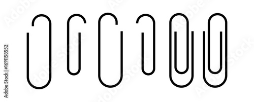 A simple, clean graphic of different sizes of paperclips.