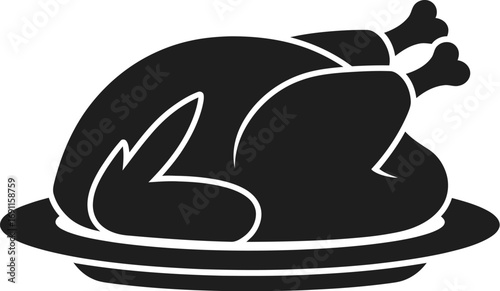 A delicious roasted turkey a platter, perfect for thanksgiving or any special occasion, silhouette is simple and elegant