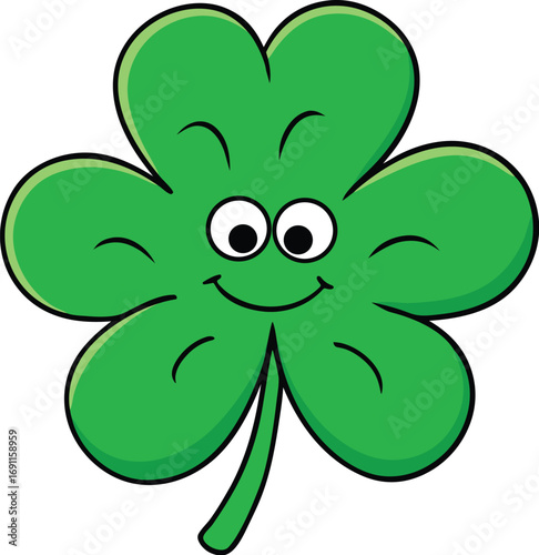 Cartoon Smiling Green Clover with Face shamrock lucky
