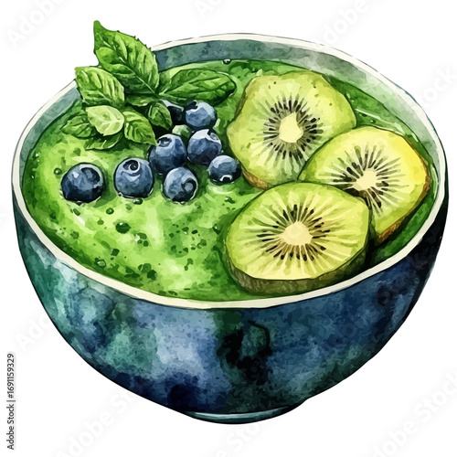 Smoothie Bowl, watercolor vector, isolated on a white background.