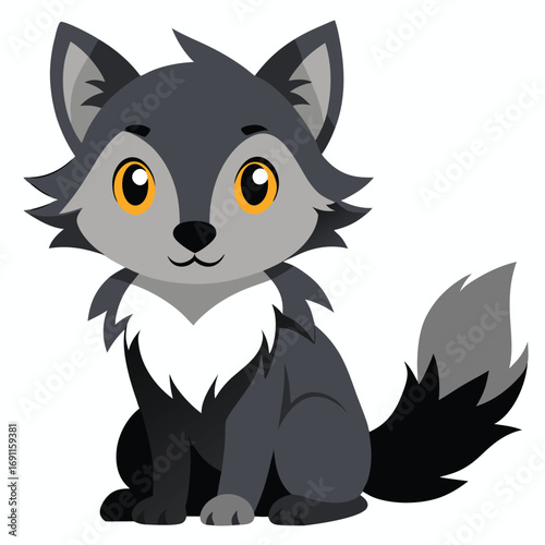 Adorable Cartoon Wolf Pup Illustration Playful Charming Design for Kids