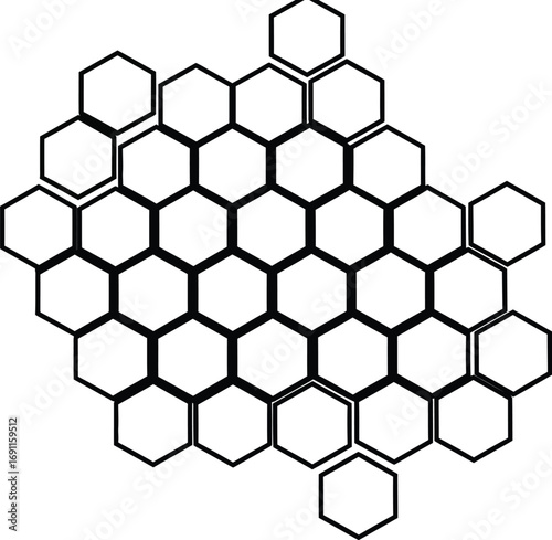 A honeycomb pattern, featuring a cluster of interconnected hexagonal cells, creating a geometric and organic design, ideal for backgrounds or textures