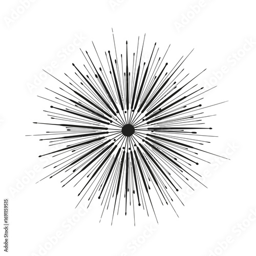 Abstract Black Ink Burst, Radial Lines Design Element