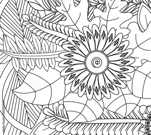 Decorative floral element coloring pages for adults and kids 