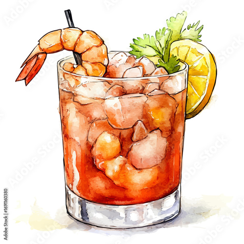 Shrimp Cocktail, watercolor vector, isolated on a white background.