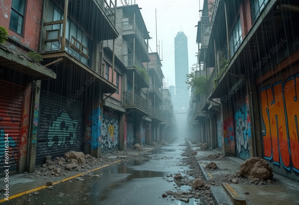 Fototapeta premium urban erosion patterns rainfall destruction landscape dynamic texture flow city environment, textures, water, mud, soil, cities, architecture, concrete