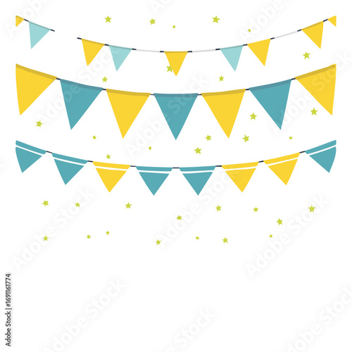 Yellow and blue bunting with scattered stars flags party