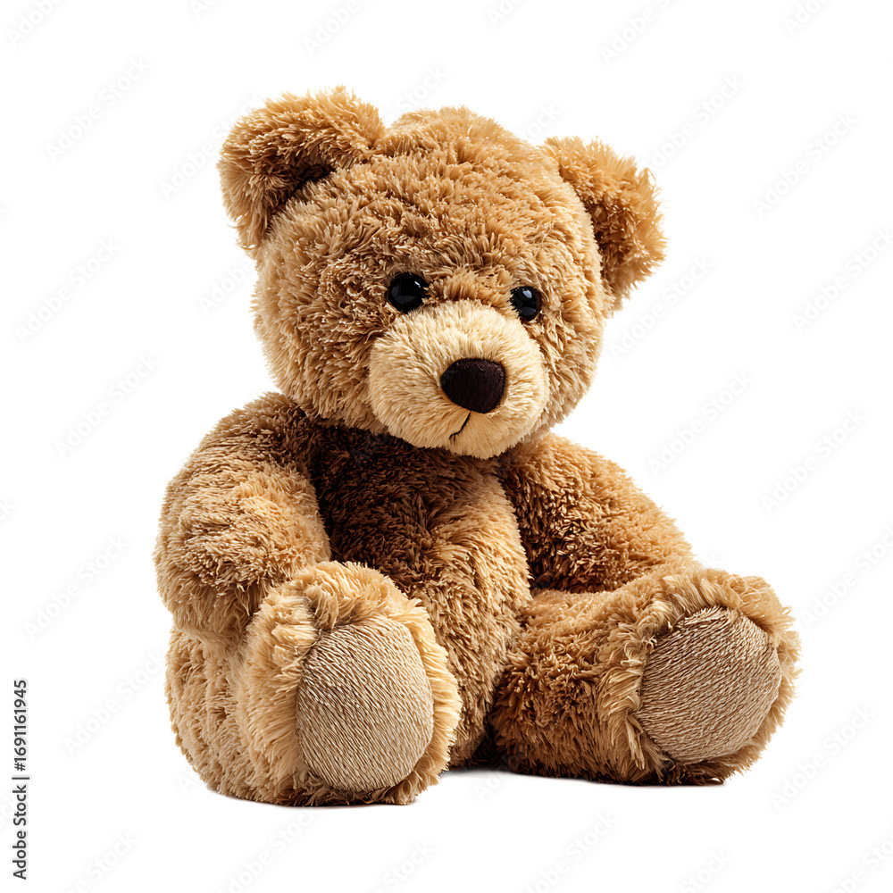 Obraz premium Fluffy brown teddy bear with dark eyes and nose sitting against a transparent background casting a gentle shadow Perfect companion for cuddles