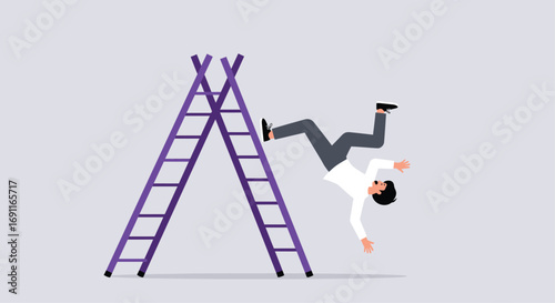 Man falling from ladder, illustrating accident and safety hazard, highlighting the importance of workplace safety and caution to prevent injury