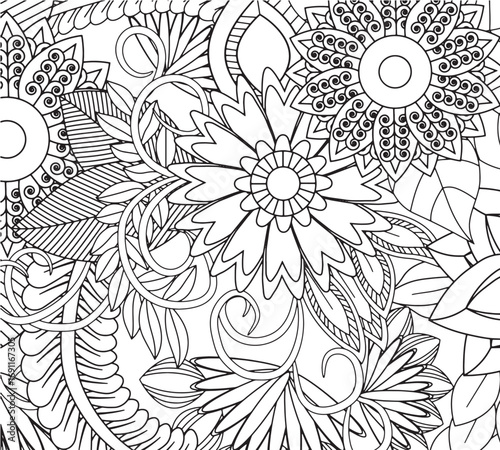 Vector illustration flowers coloring pages for kdp 