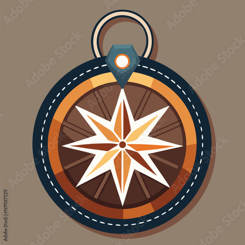 Illustrated compass rose design featuring earth tones and a navigation pointer for exploration concepts and direction guidance