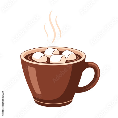 Steaming Hot Chocolate with Marshmallows in Brown Mug Illustration