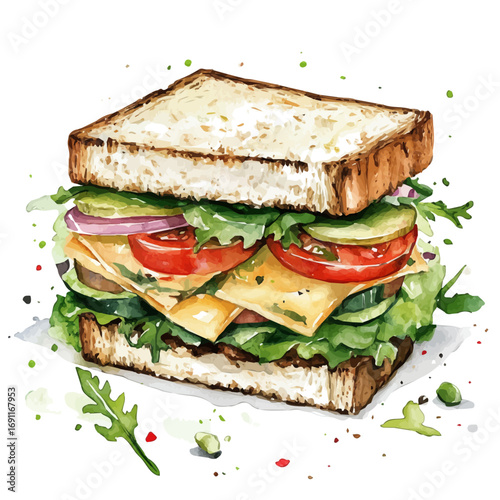 watercolor of Sandwich, vector, isolated on a white background.