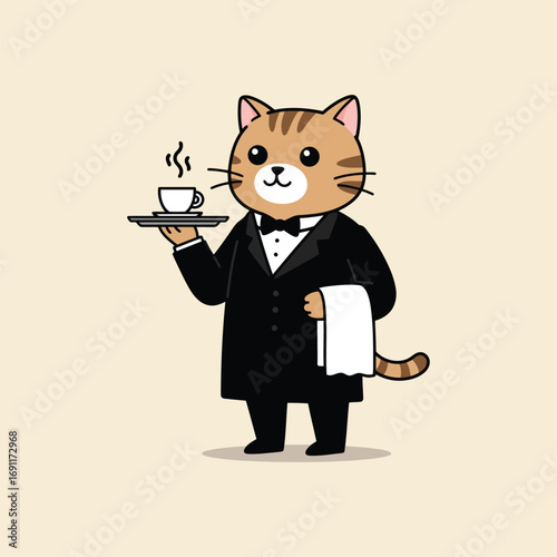 A Cat Butler Serving Tea.