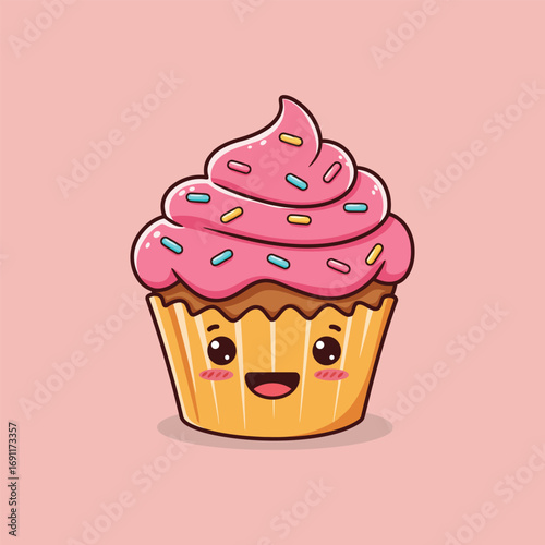 Cute Pink Cupcake with Sprinkles.