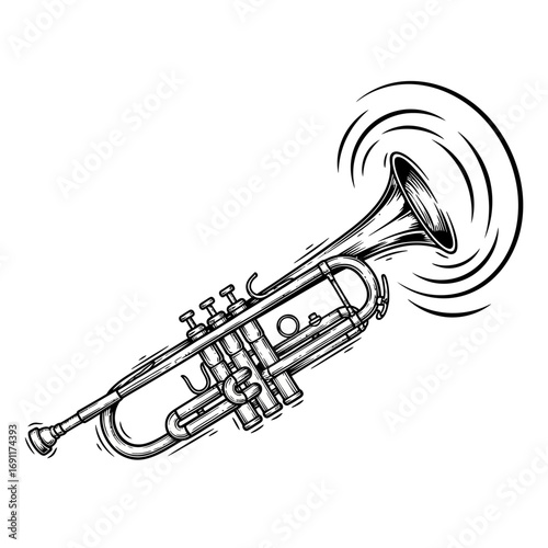 Hand-drawn Trumpet with Sound Waves Illustration
