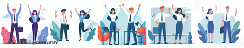 Happy Office Team Celebrating Success – Business People Raising Hands in Workplace